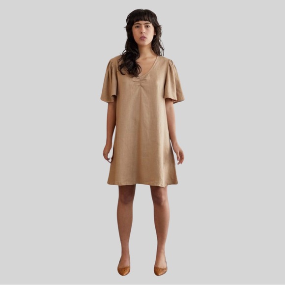 SUGAR CANDY MOUNTAIN JOSIE LINEN DRESS IN COLOR BARLEY - SIZE XS/S - Picture 5 of 5